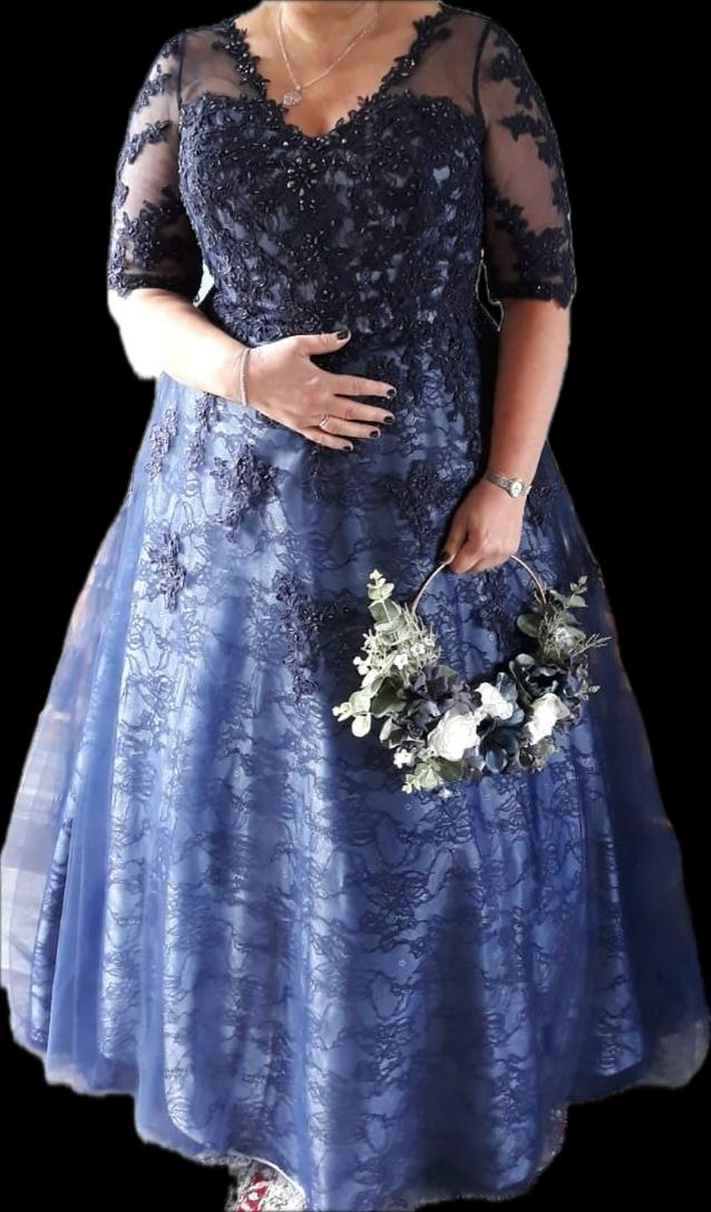 bespoke midnight blue lace dress